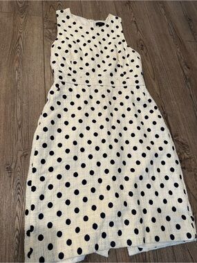 Vintage J. Crew Sleeveless Suiting Dress with Black Polka Dots Size 8